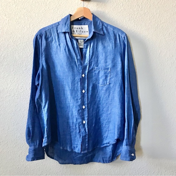 Frank & Eileen Tops - Frank & Eileen Blue 100% Linen Eileen Button Up Shirt Size XS Long Sleeve